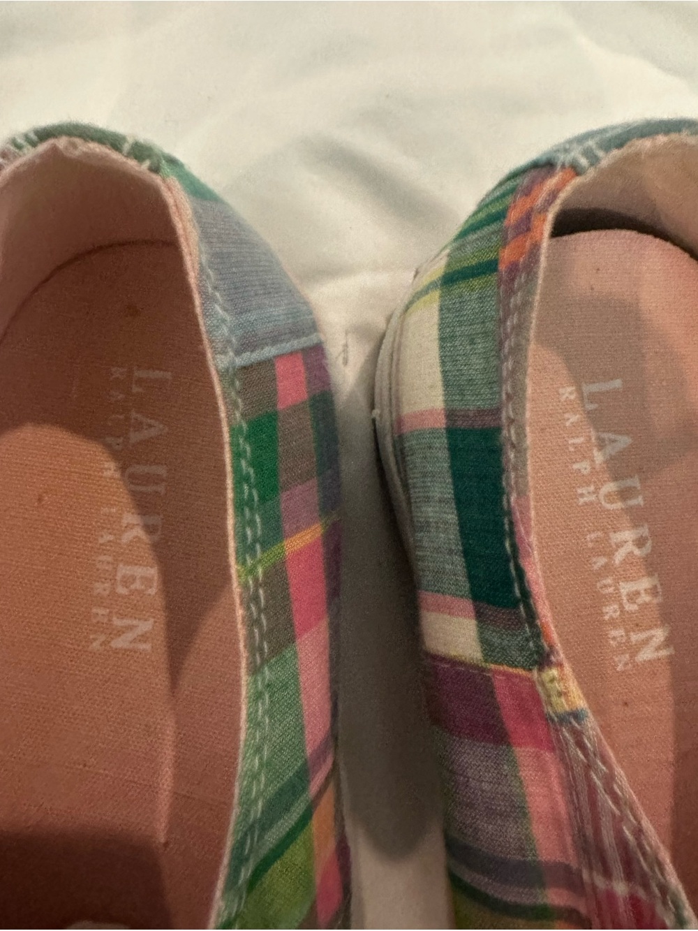 Ralph Lauren Plaid Slip-On Sneakers - Pink Green Blue Cream - Picture 8 of 10